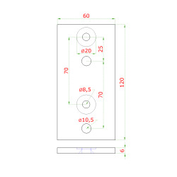 Platňa na bočné kotvenie stĺpu (120x60x6mm) brúsená nerez K320 /AISI304 Platňa na bočné kotvenie stĺpu (120x60x6mm) brúsená nerez K320 /AISI304